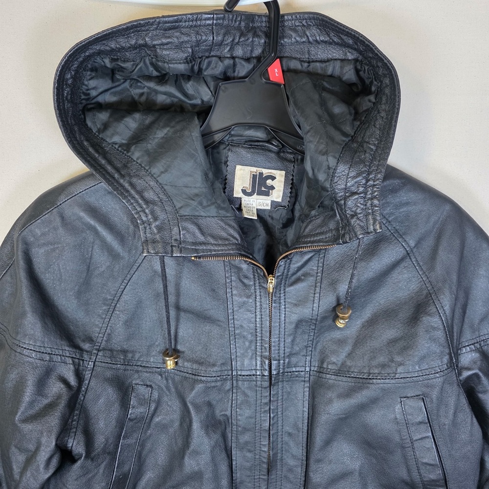 Vintage 1990s JLC Black Leather Parka Coat